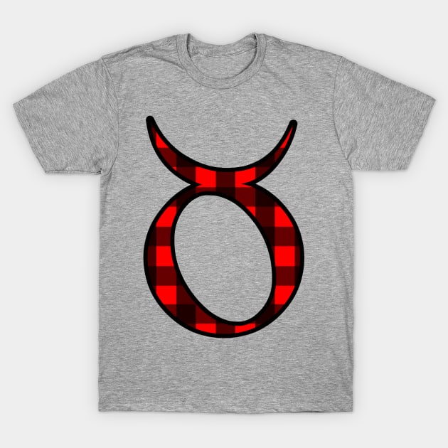 Taurus Zodiac Horoscope Symbol in Black and Red Buffalo Plaid T-Shirt by bumblefuzzies